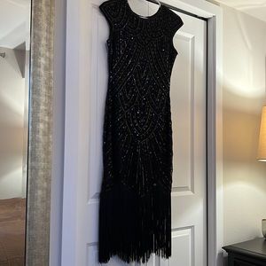 Black 1920s Beaded Fringed Great Gatsby Flapper Dress